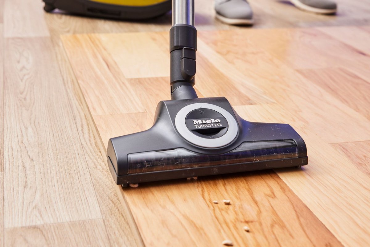 Miele Turbo EQ floor brush cleaning hardwood floor with Miele C3 canister vacuum