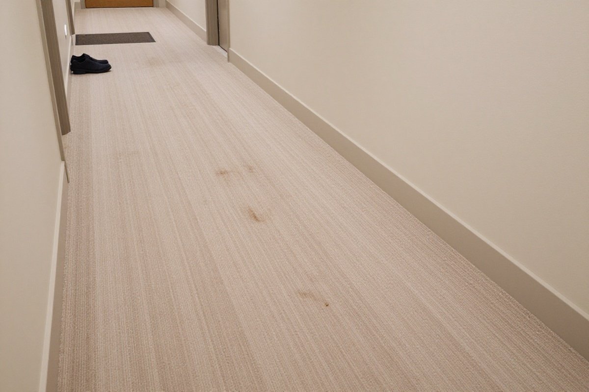 Hallway carpet showing contrast between freshly vacuumed and high-traffic areas