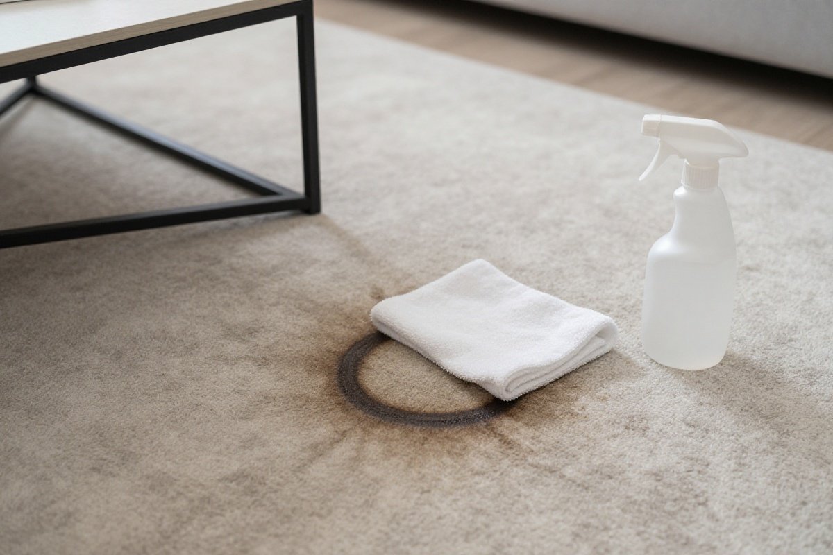 Blotting technique being used to remove a carpet stain with a microfiber cloth