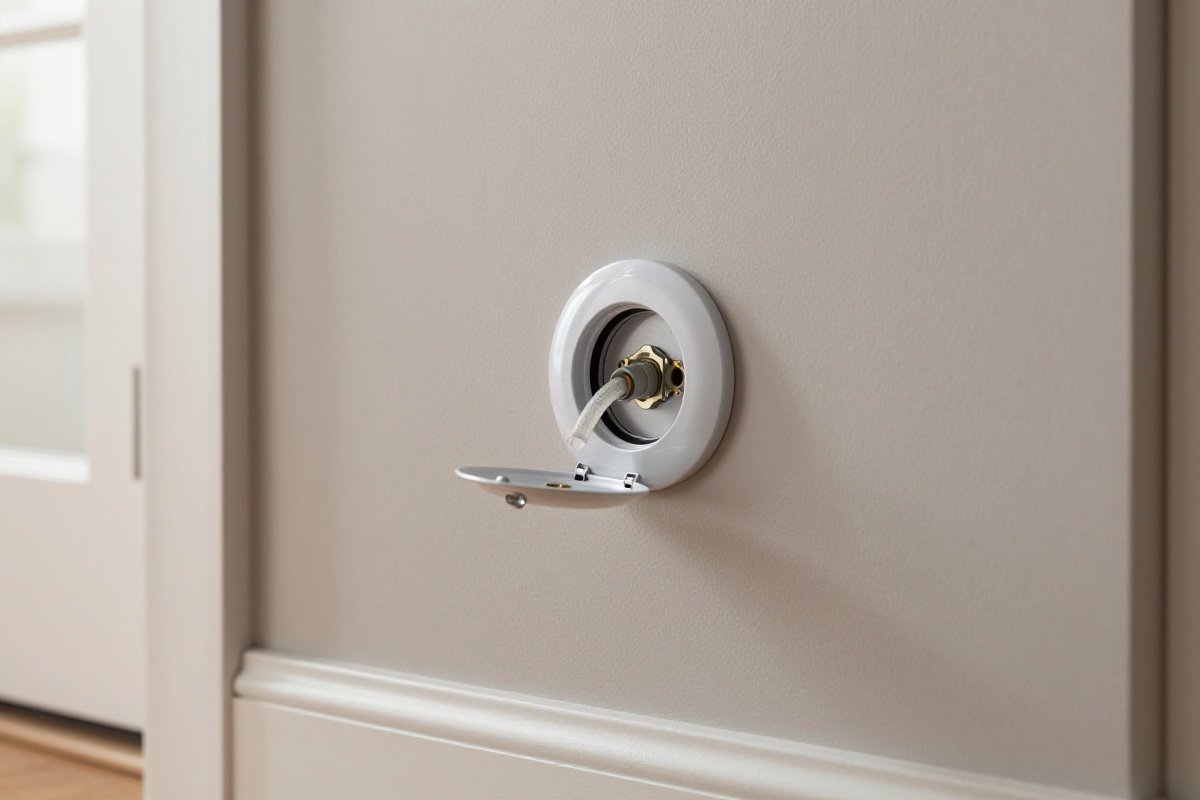 Central vacuum wall inlet valve open and ready for hose connection