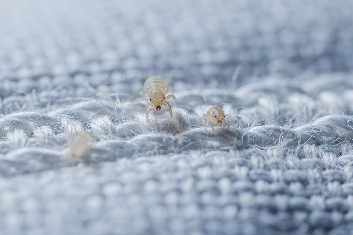 Close-up of dust mites on a pillowcase fabric