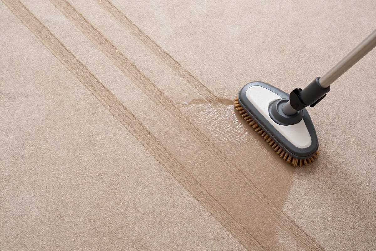 Carpet cleaner creating overlapping cleaning passes on living room carpet