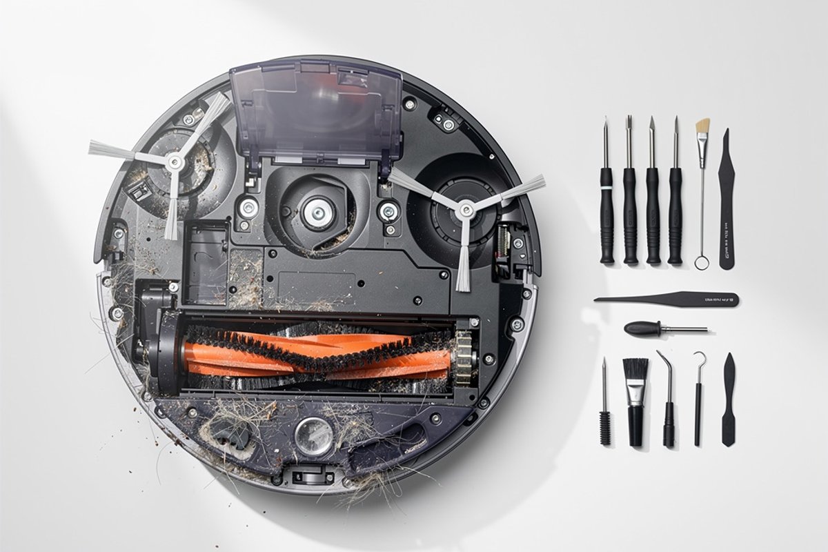 Vacuum cleaner bottom exposed showing dustbin and brush roll