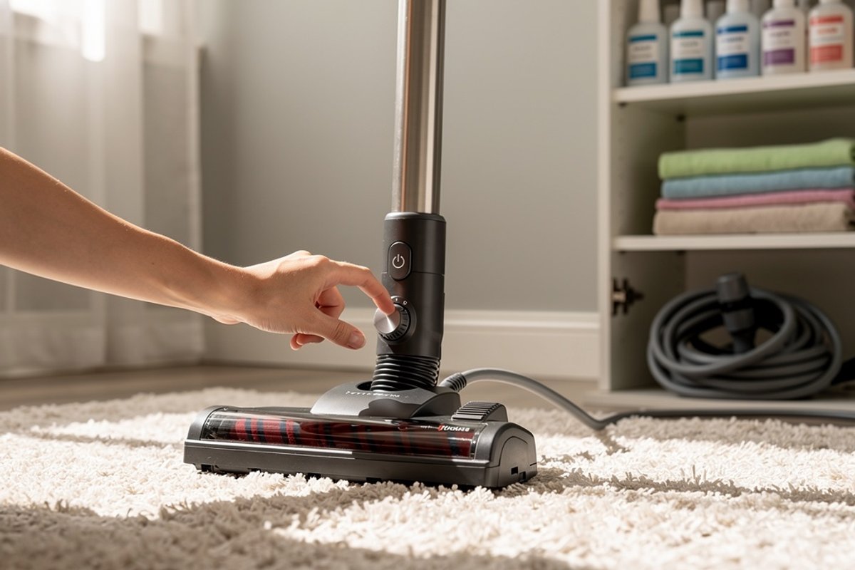 Adjusting vacuum cleaner height setting on carpet
