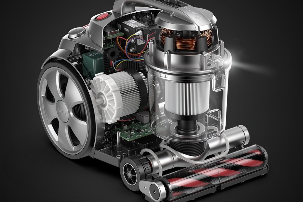 Internal components of a vacuum cleaner showing engineering details