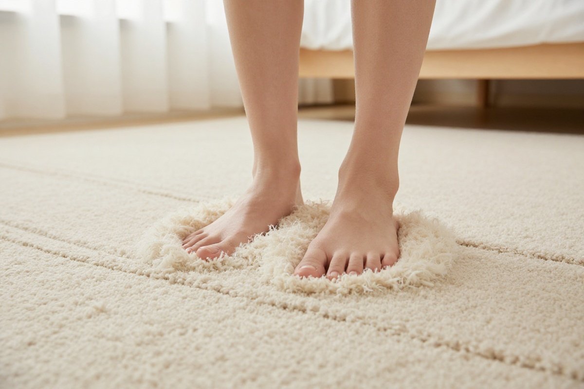 Thick plush carpet pile showing deep fibers that require self-propelled vacuum assistance