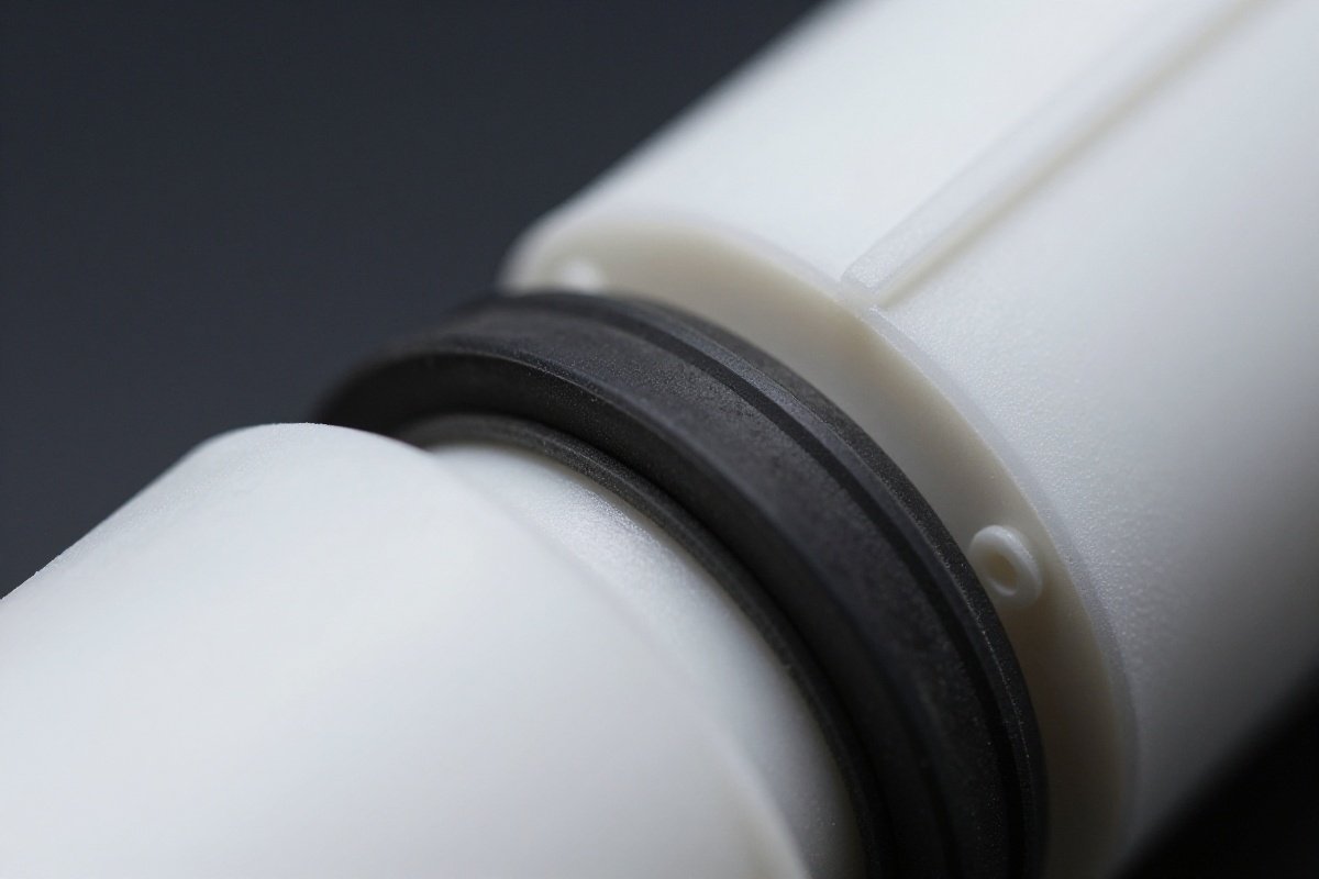 Close-up of rubber gasket seal on vacuum filter housing ensuring airtight filtration