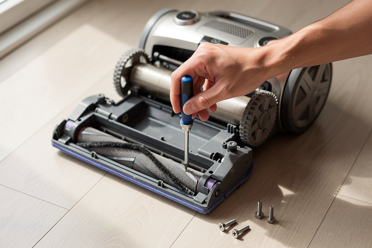 Disassembling a vacuum cleaner base with a screwdriver
