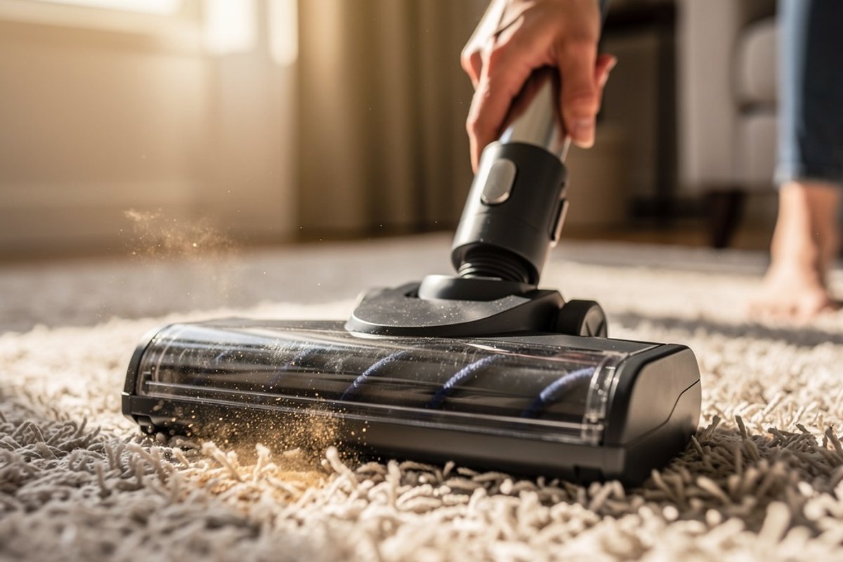 Testing a vacuum cleaner on carpet after brush roll repair