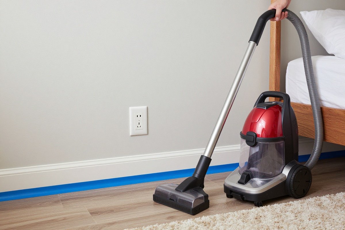 Steam cleaning safety setup showing proper distance from electrical outlets