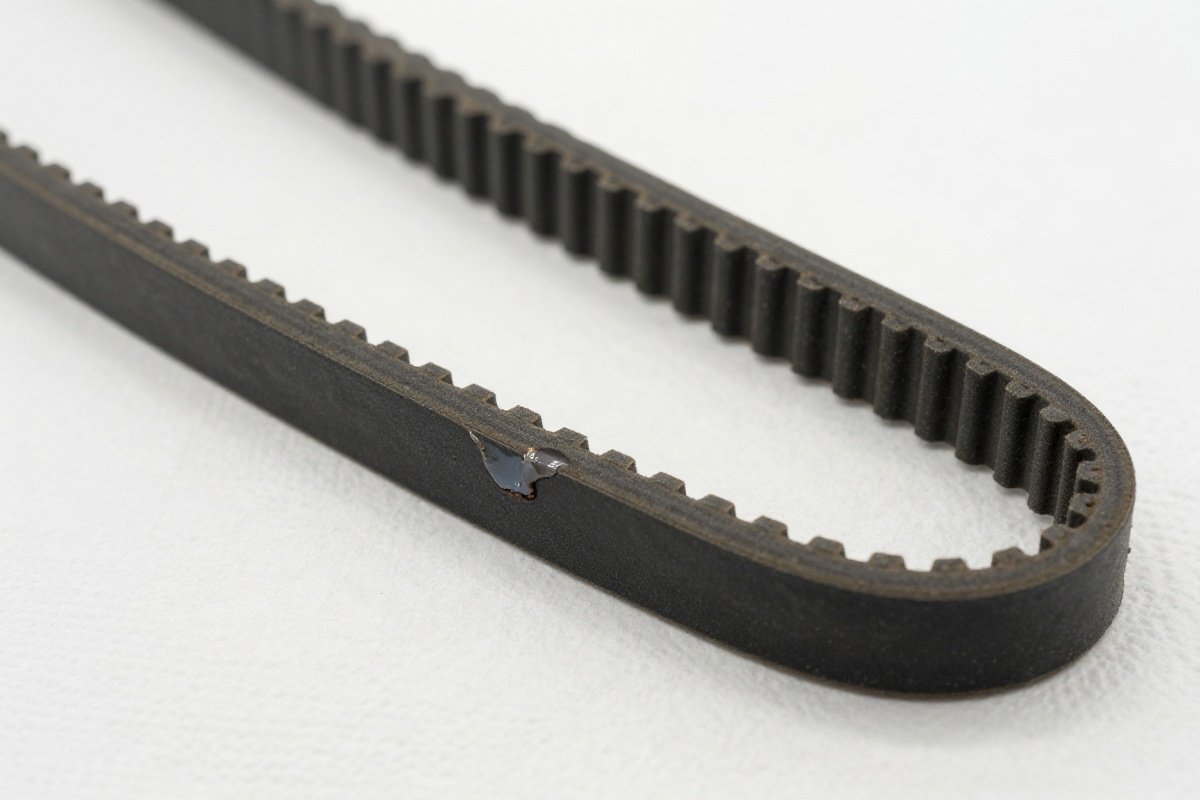 Worn vacuum belt with cracks and melting beside new replacement belt for comparison