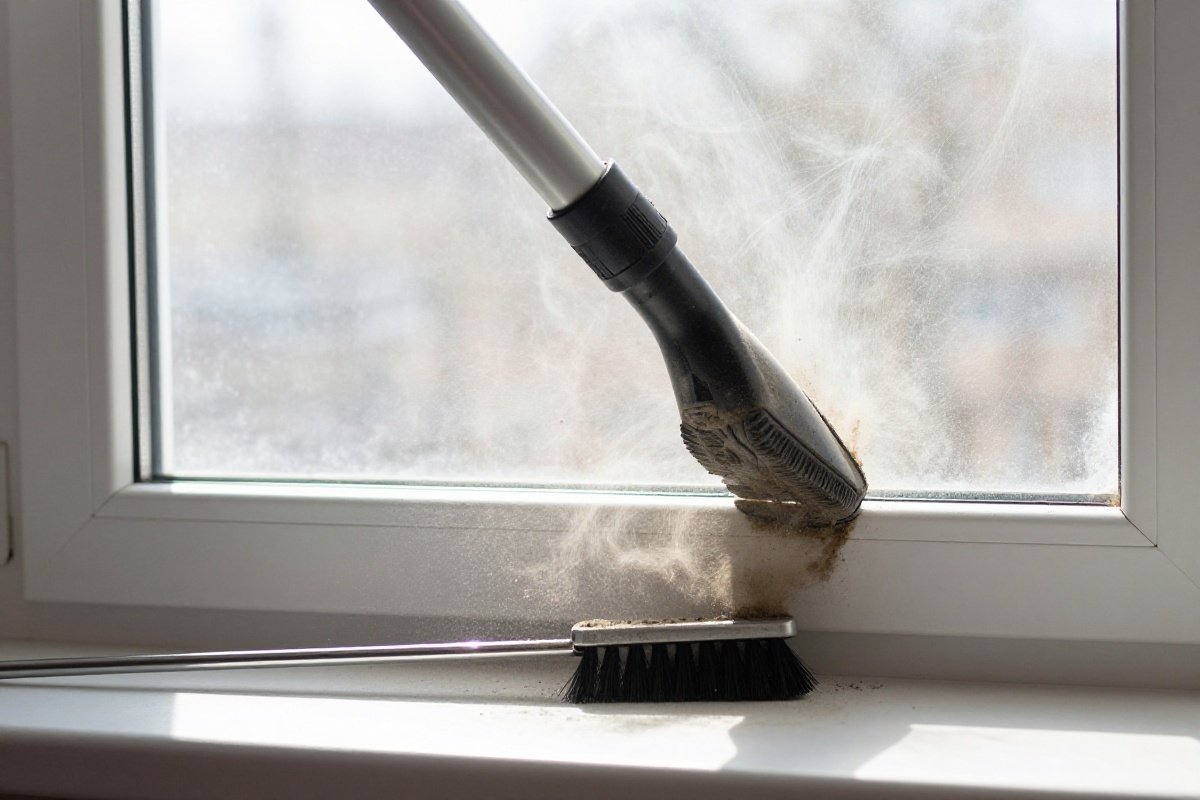 Vacuum wand held to light revealing visible dust blockage inside the tube
