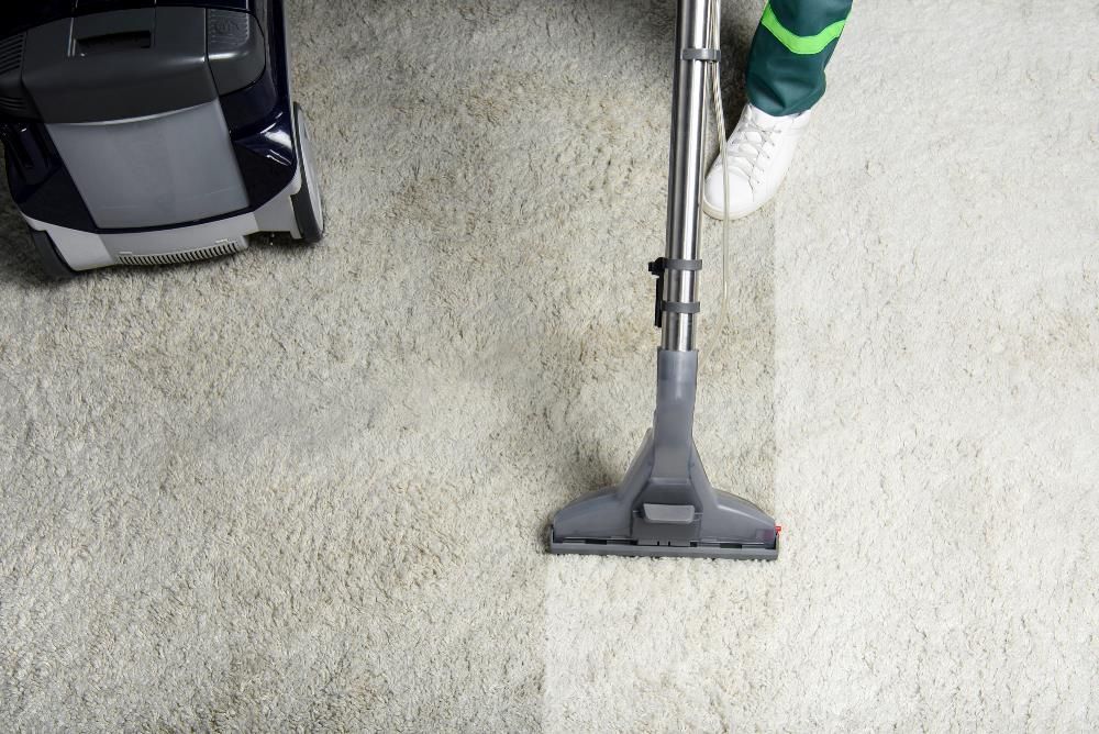 Hoover carpet cleaner being used in living room