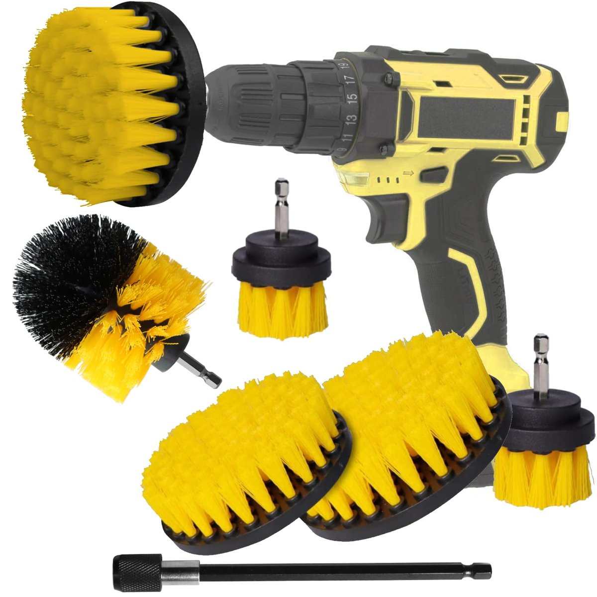 Drillbrush carpet cleaning brush set with drill attachments