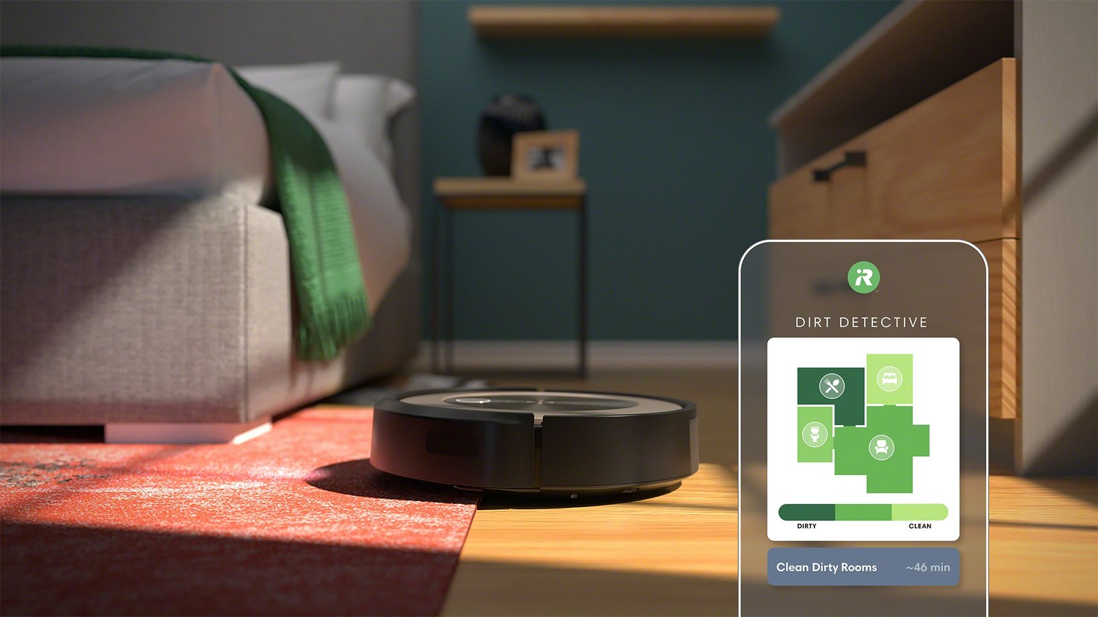 iRobot Roomba j9+ cleaning bedroom floor