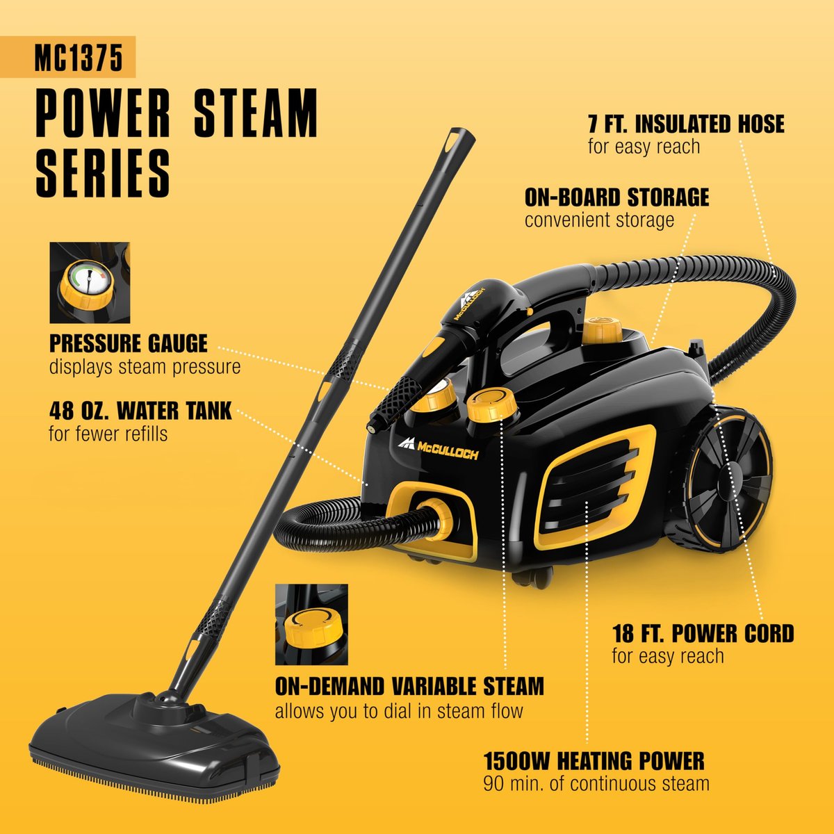 McCulloch MC1375 canister steam cleaner