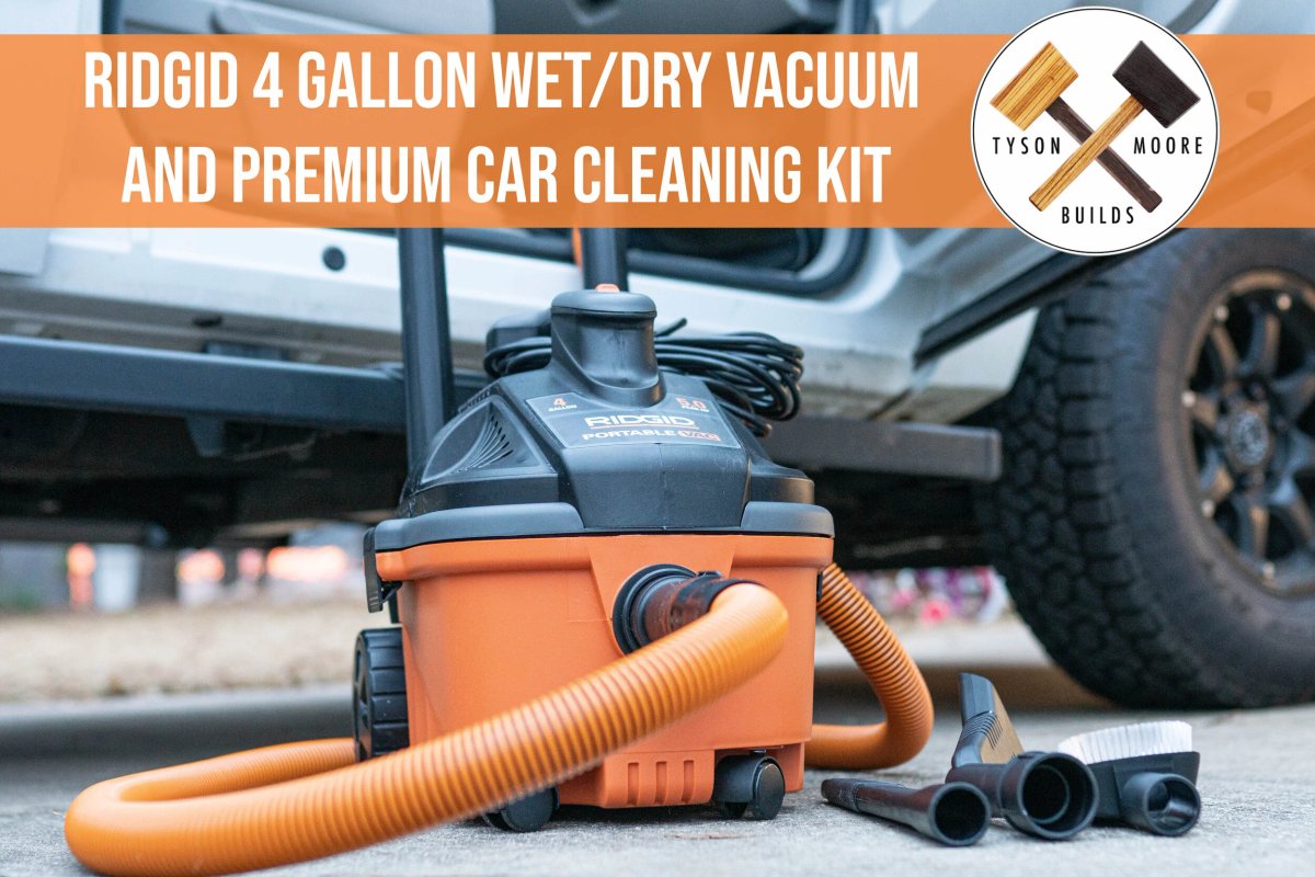 Ridgid WD4080 4-gallon shop vac in use with car cleaning kit