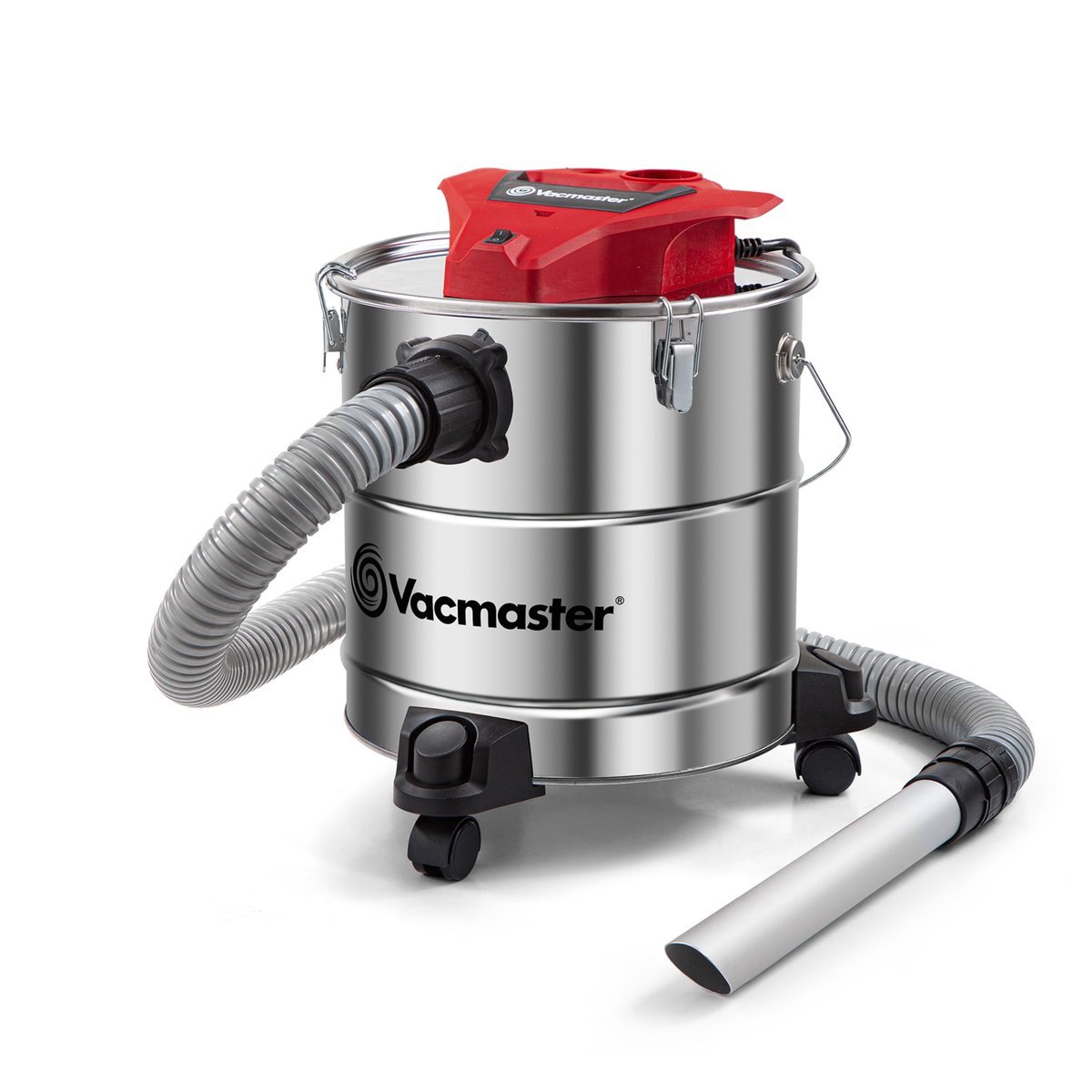 Shop-Vac 5989300 5-Gallon Stainless Steel wet/dry vacuum with hose and wand on white background